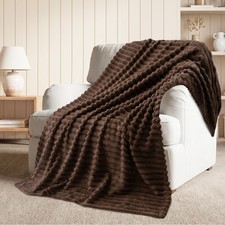 Flannel Fleece Brown Twin Blanket 60x80 Inch 300GSM Striped Soft Bed Couch