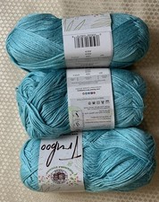 Lion Brand Trueboo Rayon From Bamboo YarnSet Of 3x 100g 220m AQUA COLOR