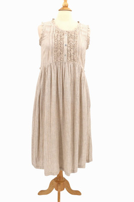 April Cornell Dress XS Sleeveless pinstriped Ruffle Cottagecore Prairie