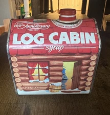 Vintage 1987 Red Log Cabin Maple Syrup Tin Can 100th Anniversary General Foods