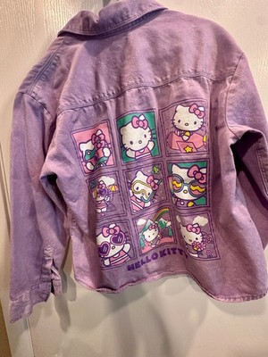 Hello Kitty x Sanrio Purple Button-Up Jacket Large 100% Cotton Graphic Shacket