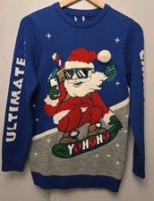 Mens Blue Knitted Christmas Jumper  36 Inch Chest Excellent Condition