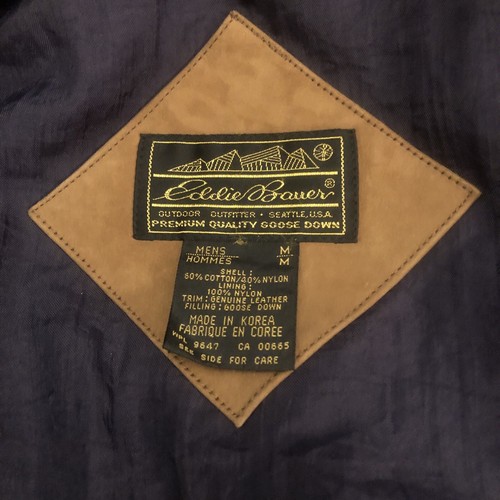 EDDIE BAUER Vintage Classic Beige Brown Leather Trim Goose Down Vest Men Medium - Picture 4 of 13