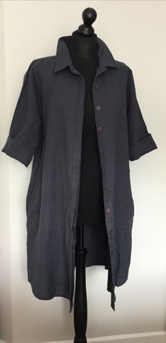 TWO DANES Sz/S Oversized 47”Navy Blue Linen Mix Shirt /Coat Dress Side Pockets