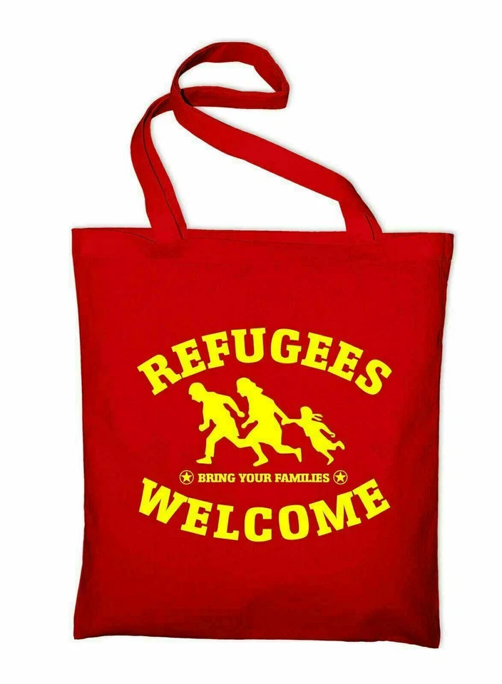 Refugees Welcome Logo Borsa Di Stoffa In Cotone Per Asilo - Immagine 3 di 4