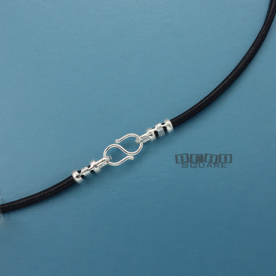 Sterling Silver 2mm Round Genuine Leather Cord Necklace w/ S Hook Clasp [12-40'']
