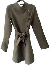 Marcs 100% Australian Merino Wool Tie Front Jacket, Thigh Length, Khaki Green