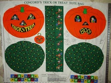 Vintage Halloween cotton fabric cut &sew panel CONCORD'S TRICK OR TREAT TOTE BAG