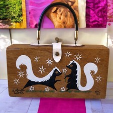 Enid Collins of Texas Vintage 1964 Wooden Box Bag Skunks 2 Cents Worth Signed