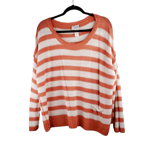 Chicos Sweater Zenergy Womens XL Linen Blend Coral White Stripe Knit  Pullover | eBay