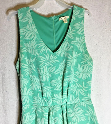 Miami Girls' Dress Green Lined With White Embroidery Palm Leaves Small
