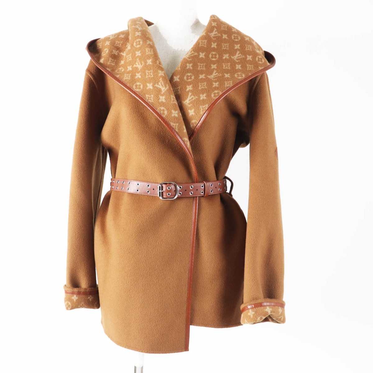 Louis Vuitton Monogram Camel Double Face Hooded Wrap Coat 42 - Main Image