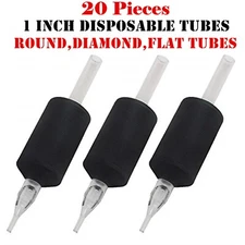 20PCS 1 Inch 25MM Tatmax Tattoo Disposable Tubes Clear Tips Round, Flat, Diamond