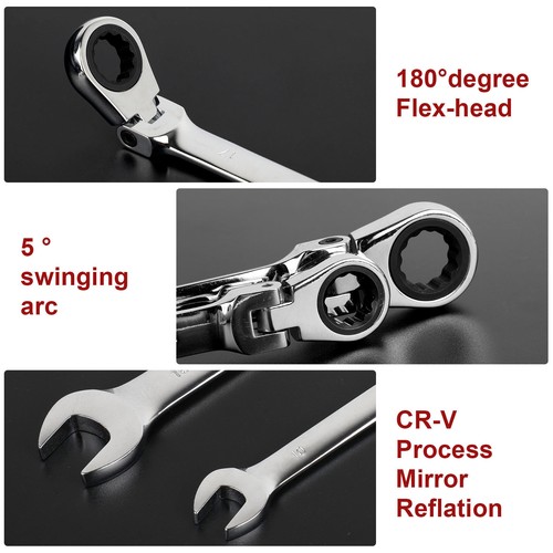 12Pc 8-19mm Metric Flexible Head Ratcheting Wrench Combination Spanner Tool Set - Picture 15 of 15