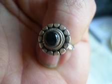 925 FINE STERLING SILVER BLACK Onyx FLOWERED RING SIZE- 6 and 6 1/4