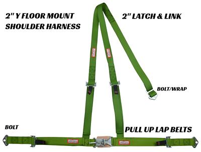 JEEP LATCH & LINK Y RACING HARNESS 3 POINT SEAT BELT LIME GREEN RACERDIRECT