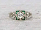 2Ct Art Deco Vintage Style Lab Created Diamond & Emerald 14K White Gold FN Ring