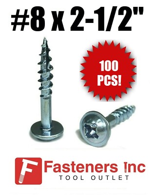 (Qty 100) Kreg #8 X 2-1/2'' Zinc Coarse Thread Pocket Hole Screws Phil / Square