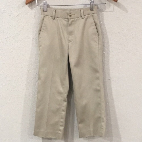 Class Club Boys 5 Dress Pants Tan Flat Front 100% Cotton Adjustable Waist Preppy