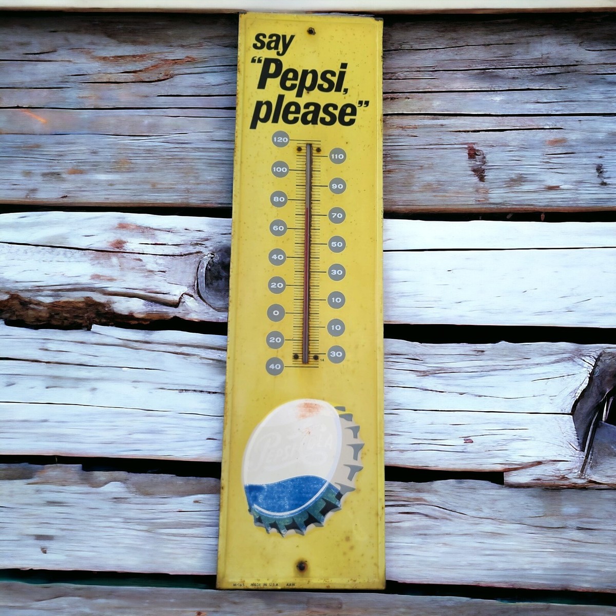 Vintage Say Pepsi Please Wall Thermometer M-165 Raised Bottle Cap