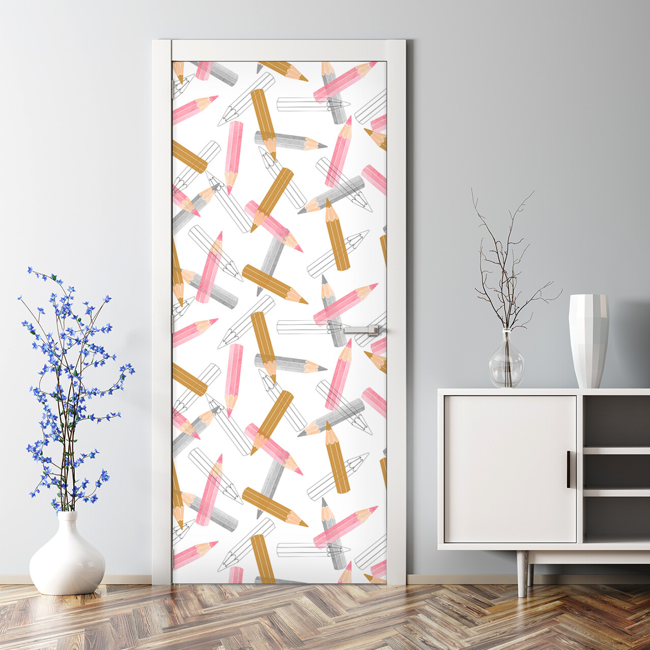 Pencils Pattern Pastel Girly Bubble Free Door sticker Decal Decor Decal Decor-image