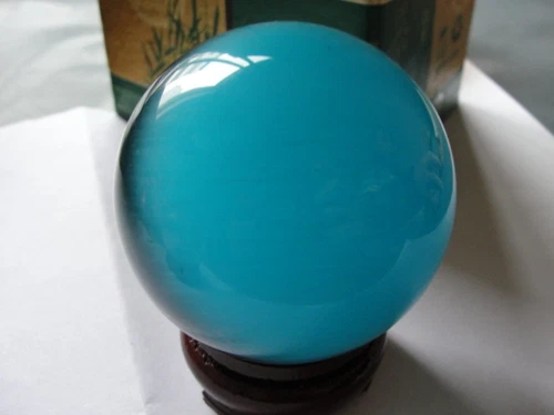 Hot Sell ASIAN QUARTZ Sky blue CAT EYE CRYSTAL BALL SPHERE 80MM + STAND AAA - Picture 5 of 5
