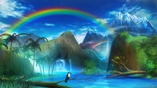 Landscape anime fantasy art colorful rainbows birds sky Custom Gaming Mat Desk
