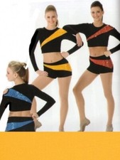 Pep Squad GOLD Dance Costume Cheer Tap Shorts and Crop Top Child L to Adults