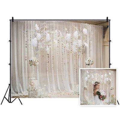 White Tulle Wedding Backdrop 10x8ft with Flowers Bridal Shower Photography