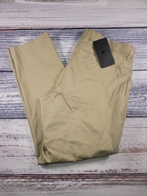Fabletics High Side Chino Pants Mens 36X32 Tan Slim Fit Flat Front Stretch NEW