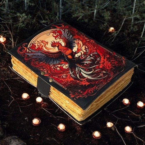 400 Page Large Grimoire leather journal, Print Phoenix Journal Blank spell book - Picture 6 of 6