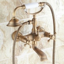 Bathroom Antique Brass Wall Mount Bathtub Clawfoot Tub Filler Faucet Handshower