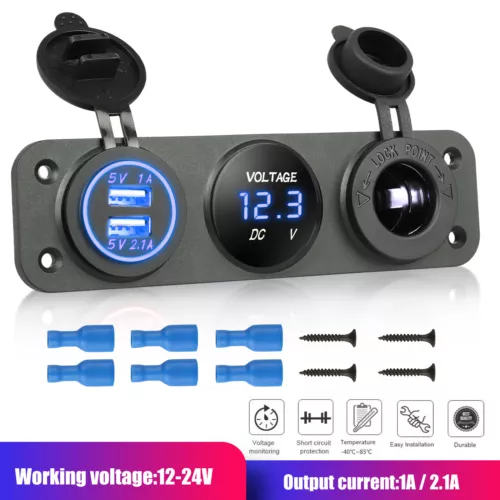 3-in-1 Dual USB Car Lighter Socket Panel 12V Charger Power Adapter Outlet Marine - Bild 1 von 13