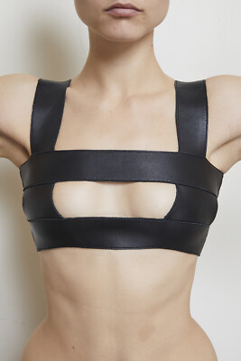 DSQUARED2 black leather bra top full zip (36 IT.)