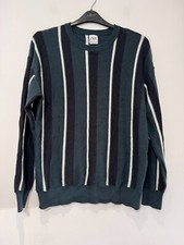 Zara Jumper Mens Size XL Green Blue Stripe Print Soft Touch Sweater