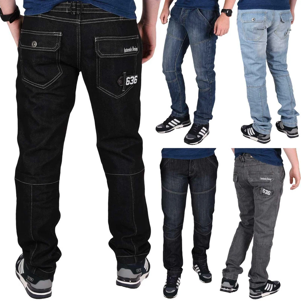 Mens Denim Jeans Designer Straight Leg Regular Fit Bottoms Pants Trousers 30-42"