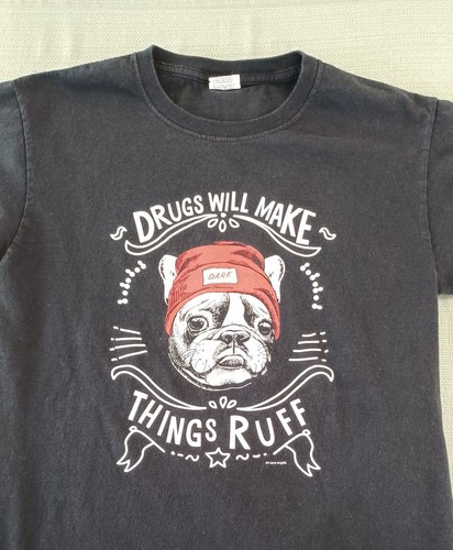 Vintage D.A.R.E. T-Shirt Men's Small Drugs Will Make Things Ruff French Bulldog - Picture 2 of 21
