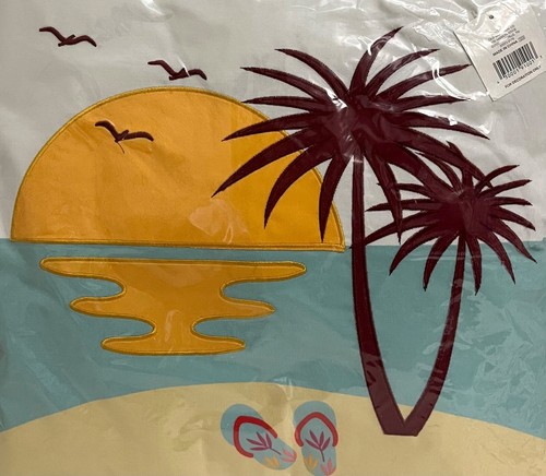 Decorative Pillow Sunset Palm Trees Water Sand Flip Flop 18" x 18" NEW SEALED - Picture 3 of 5