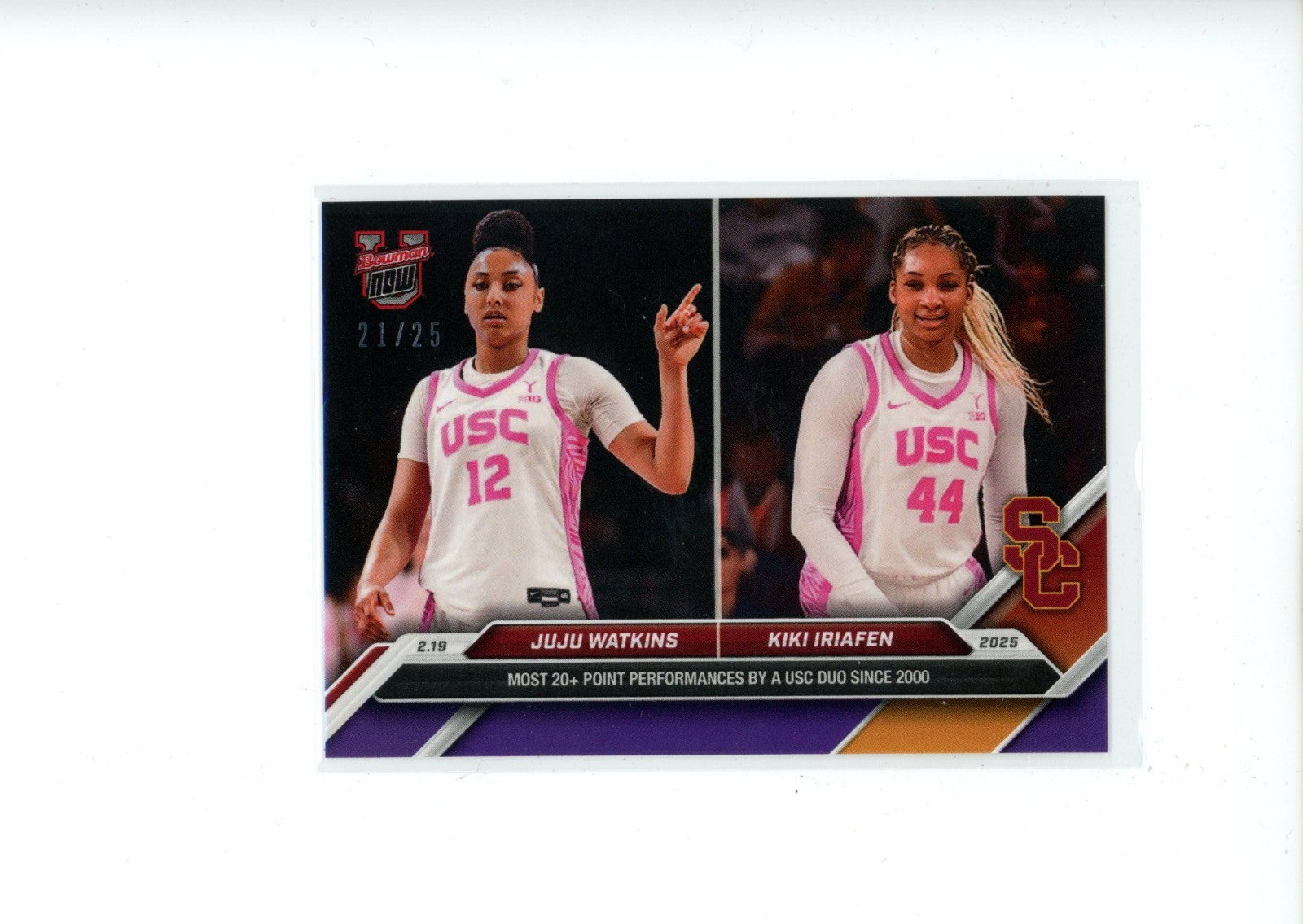 2024-25 Bowman U Now JuJu Watkins Kiki Iriafen 71 20+ Point USC Duo Purple 21/25