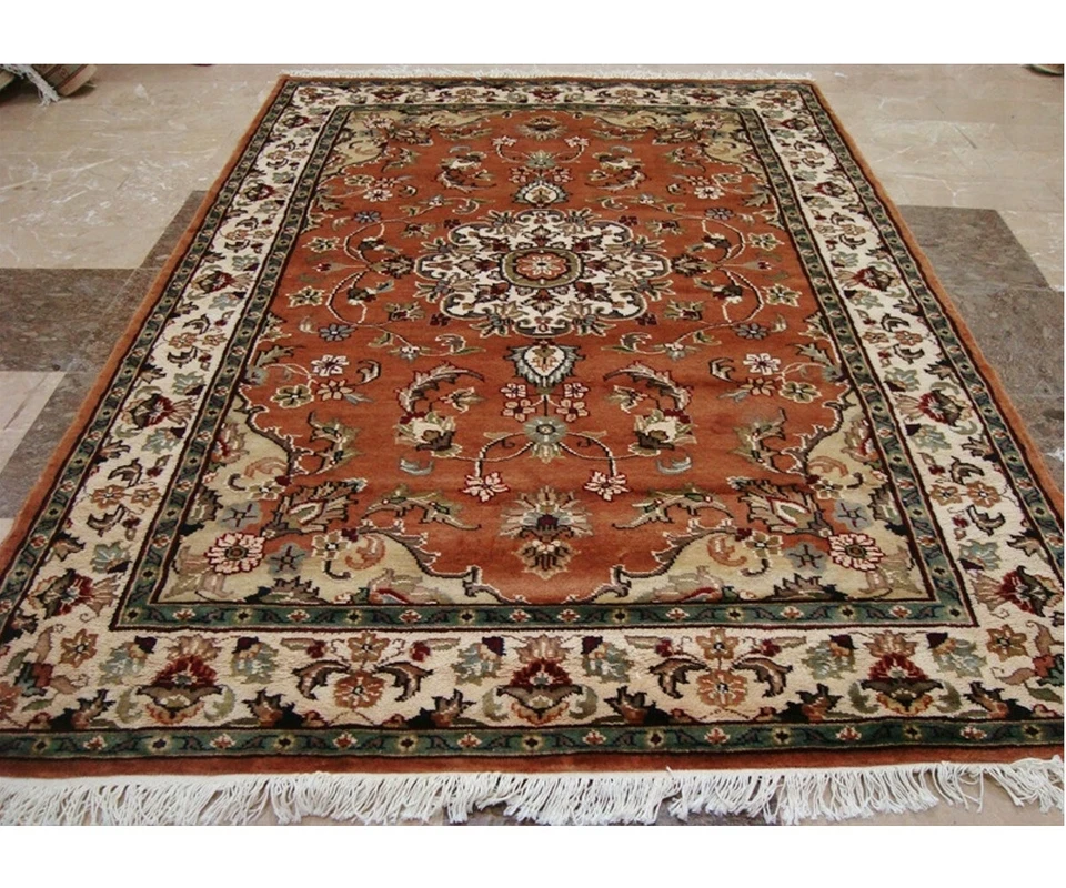 Area Rug Rustic Medallion Hand Knotted Oriental Wool Silk Carpet (6 x 4)'-New - Image 2 of 4