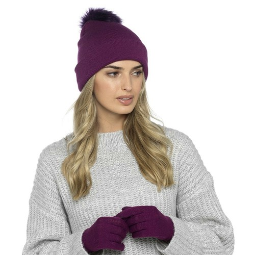 LADIES KNITTED BOBBLE HAT AND TOUCHSCREEN GLOVE SET SKI BEANIE MATCHING - Picture 12 of 13
