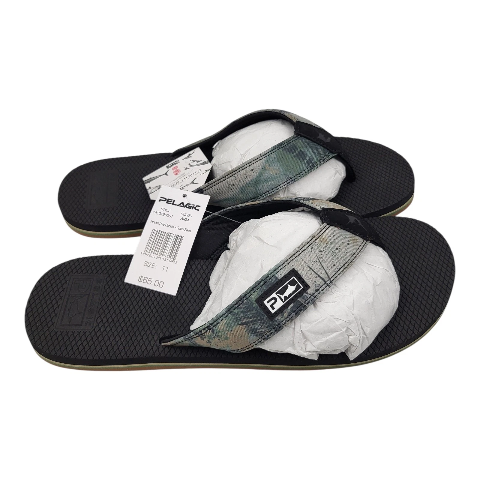 Pelagic Offshore Army Camo Black Sandals Flip Flops Size 11 NWT New