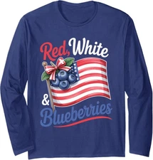 Red White and Blueberries Coquette Flag Bow Long Sleeve T-Shirt