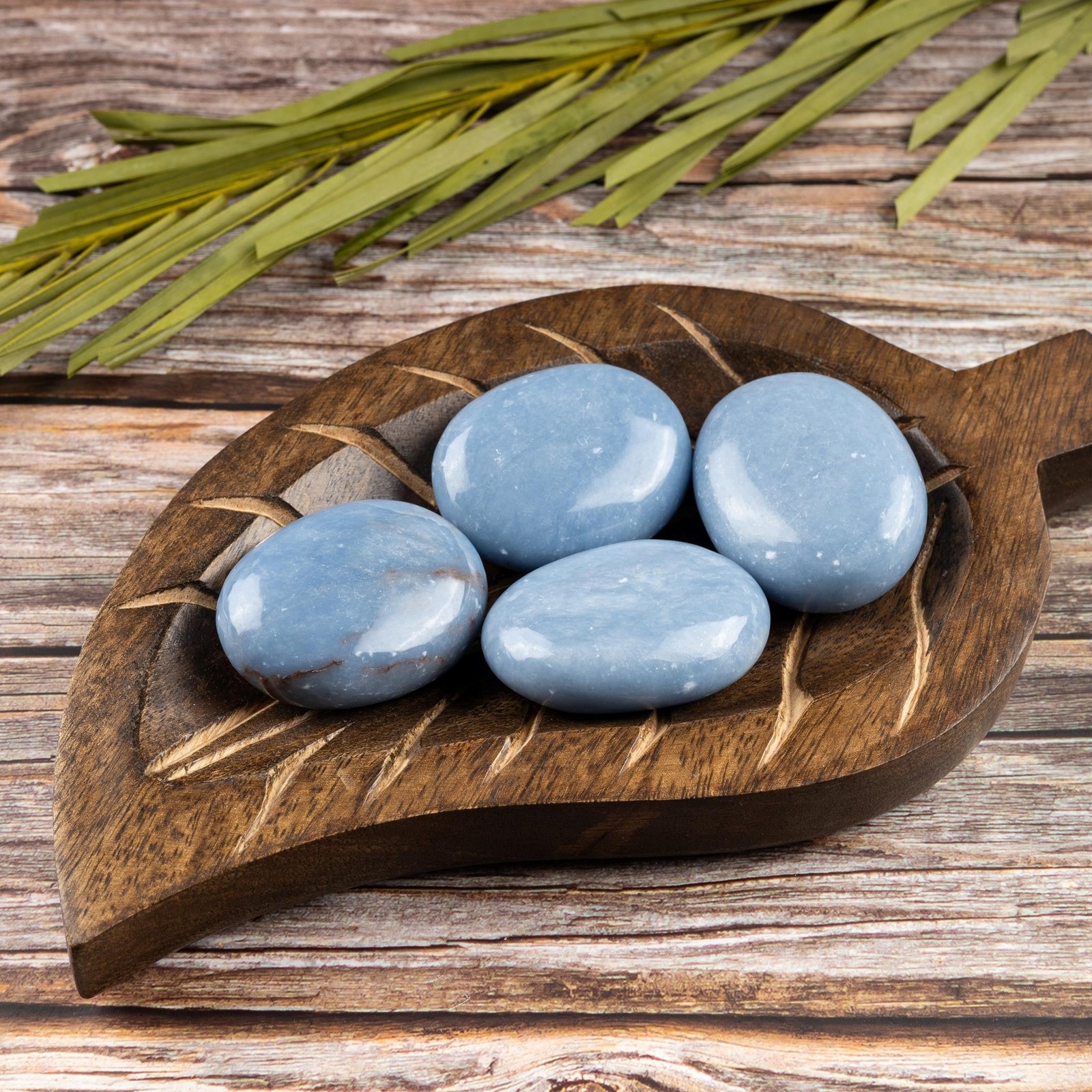 Angelite Crystal Palm Stone for Anxiety Relief, Polished Stone, Spiritual Gift