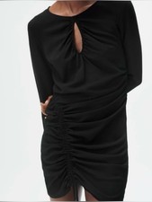 Zara Bodycon Black Ruched Keyhole Chest Mini Dress Sz S Whimsigoth Night Out Y2K