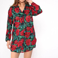 NEW PETITE VINTAGE VICTORIA'S SECRET GOLD LABEL RED FLORAL BURNOUT SLEEP SHIRT 