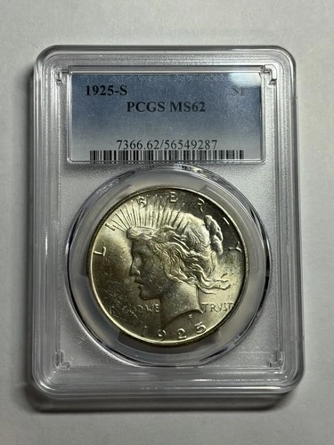 1925-S Peace Silver Dollar PCGS MS62 Bright White Key Date