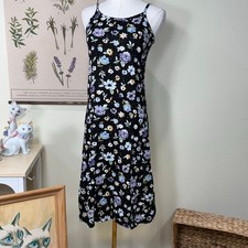 Vintage 90s Y2k Black Floral Sleeveless Dress Cottagecore Prairie 10 Girls