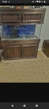 Rectangular Glass Aquarium Tank with Wooden Stand, Cabinet, and Canopy