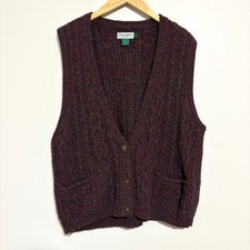 Vintage 60s Gokey Company Purple Wool Cable Knit Button-Up Sweater Vest Large